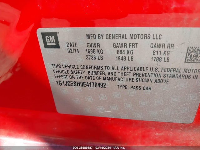 Chevrolet Sonic Lt Auto 2014 1G1JC5SH0E4170492 Image 9