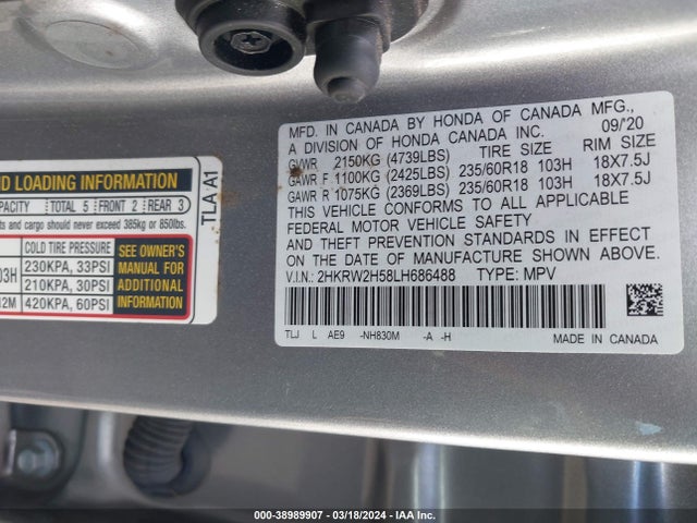 Honda Cr-v Awd Ex 2020 2HKRW2H58LH686488 Image 9