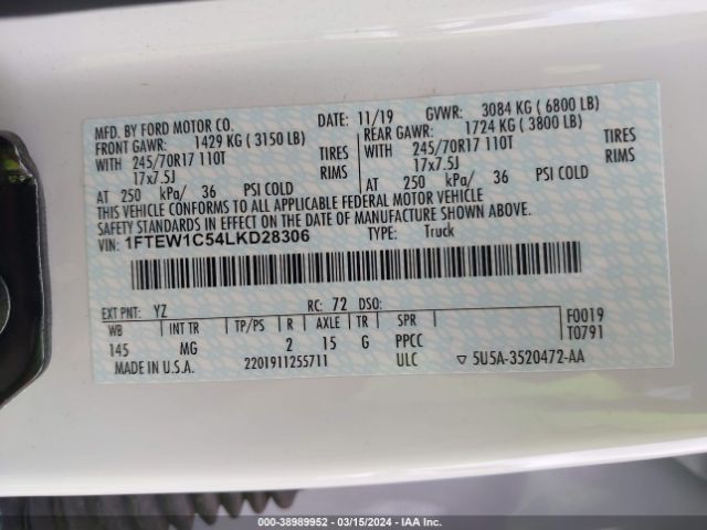 1FTEW1C54LKD28306 Ford F-150 Xlt