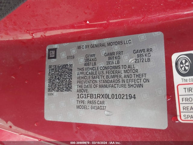 Chevrolet Camaro Rwd  1ls 2020 1G1FB1RX0L0102194 Image 9