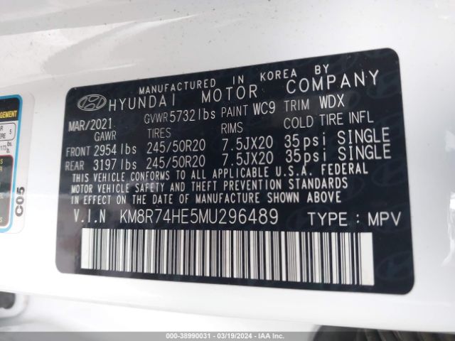 KM8R74HE5MU296489 Hyundai Palisade Calligraphy