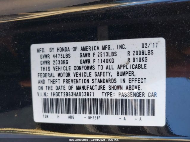 1HGCT2B83HA003971 Honda Accord Ex-l V6