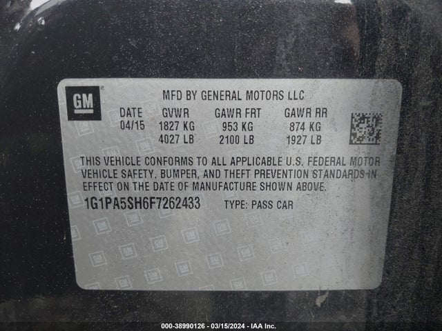 Chevrolet Cruze Ls Auto 2015 1G1PA5SH6F7262433 Image 9