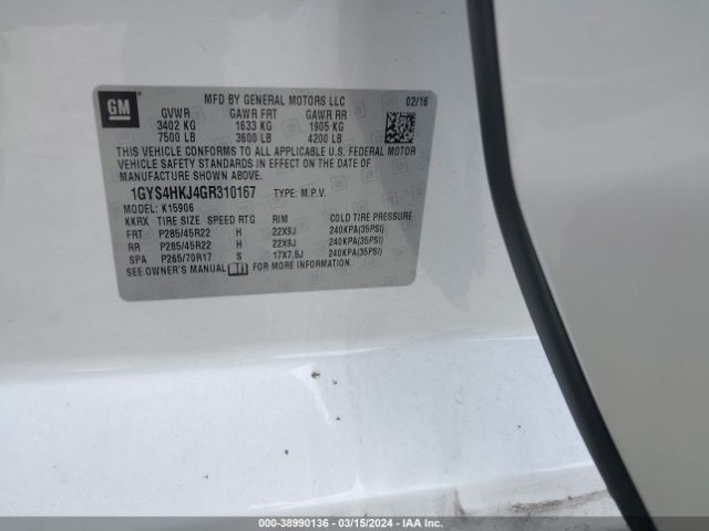 1GYS4HKJ4GR310167 Cadillac Escalade Esv Luxury Collection
