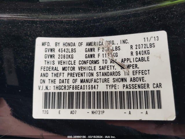 Honda Accord Ex-l V-6 2014 1HGCR3F88EA015947 Image 9