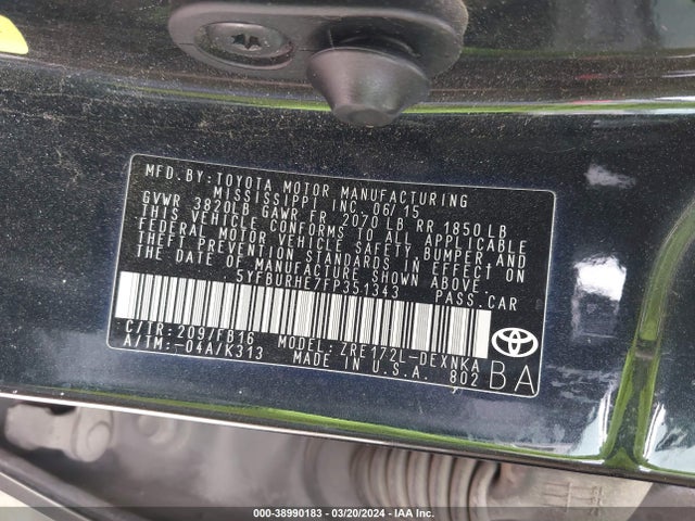 Toyota COROLLA LE 2015 5YFBURHE7FP351343 Image 9