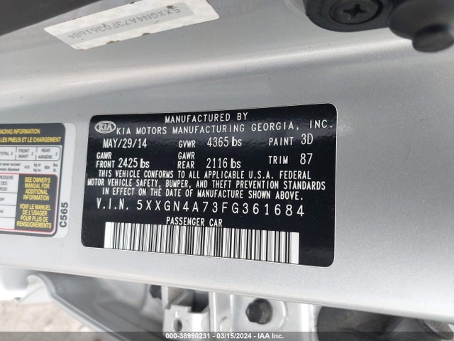 KIA OPTIMA EX 2015 5XXGN4A73FG361684 Image 9