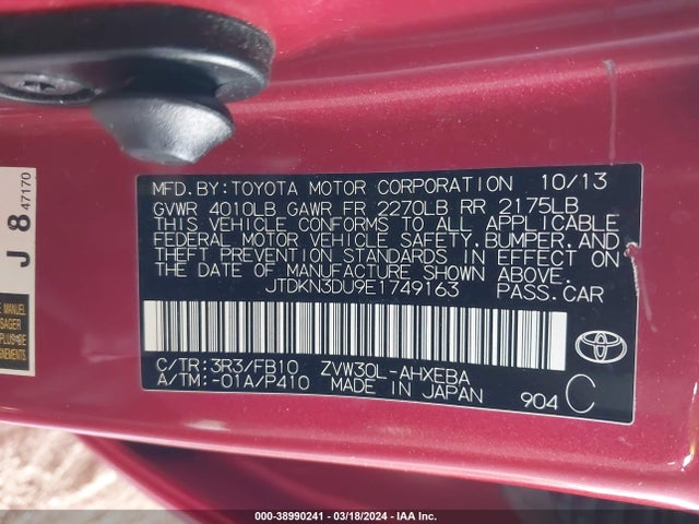 Toyota Prius Three 2014 JTDKN3DU9E1749163 Image 9