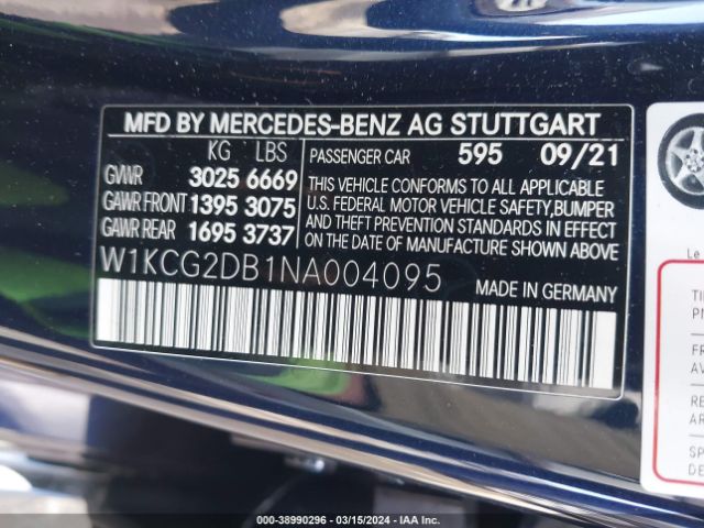 W1KCG2DB1NA004095 Mercedes-Benz EQS 450