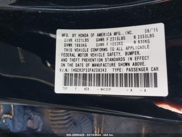 1HGCR2F55FA258343 Honda Accord Sport