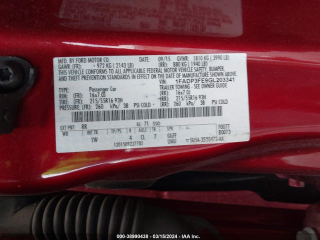 Ford FOCUS SE 2016 1FADP3FE9GL203341 Image 9