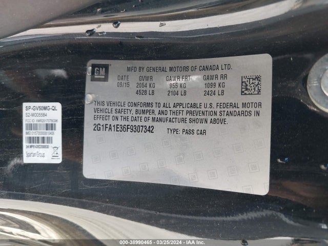 Chevrolet Camaro 1ls 2015 2G1FA1E36F9307342 Image 9