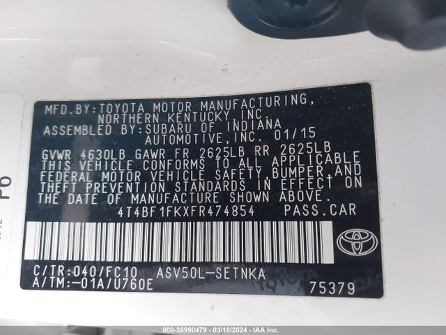 Toyota CAMRY LE 2015 4T4BF1FKXFR474854 Image 9