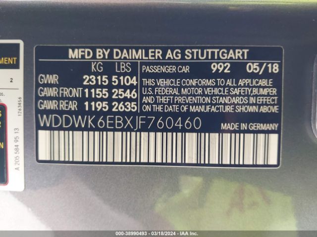 WDDWK6EBXJF760460 Mercedes-Benz Amg C 43 4matic