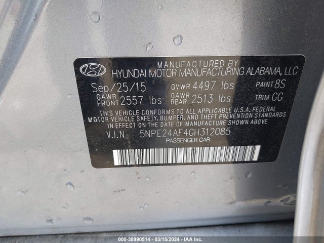 Hyundai SONATA SE 2016 5NPE24AF4GH312085 Image 9