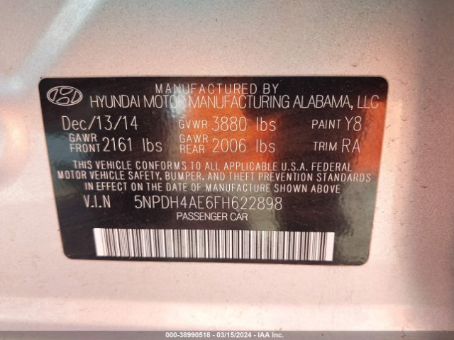 5NPDH4AE6FH622898 Hyundai dohc mpi nu