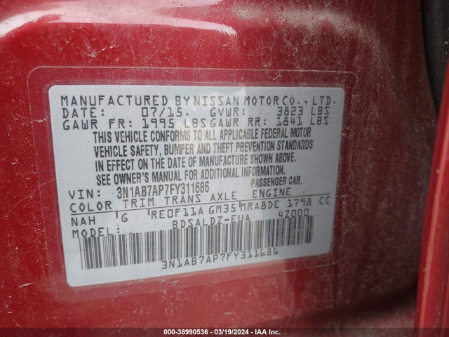 Nissan SENTRA SV 2015 3N1AB7AP7FY311686 Image 9