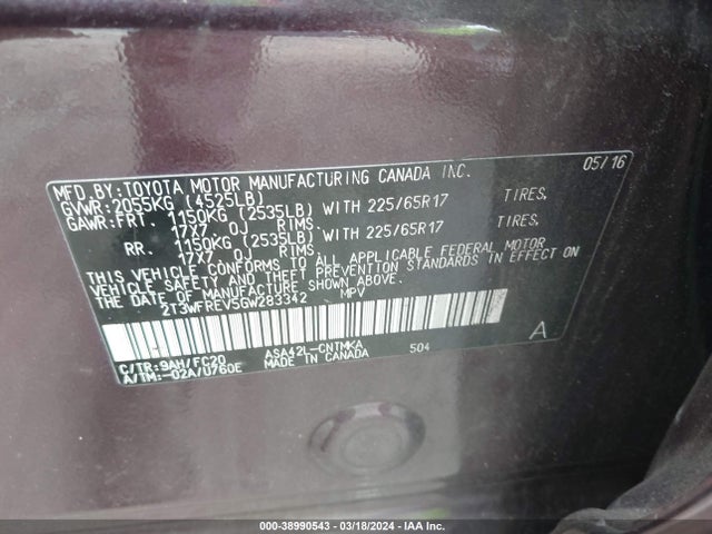 Toyota Rav4 Xle 2016 2T3WFREV5GW283342 Image 9