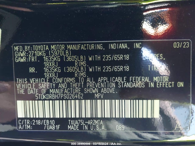 Toyota Highlander Xle 2023 5TDKDRBH7PS026462 Image 9