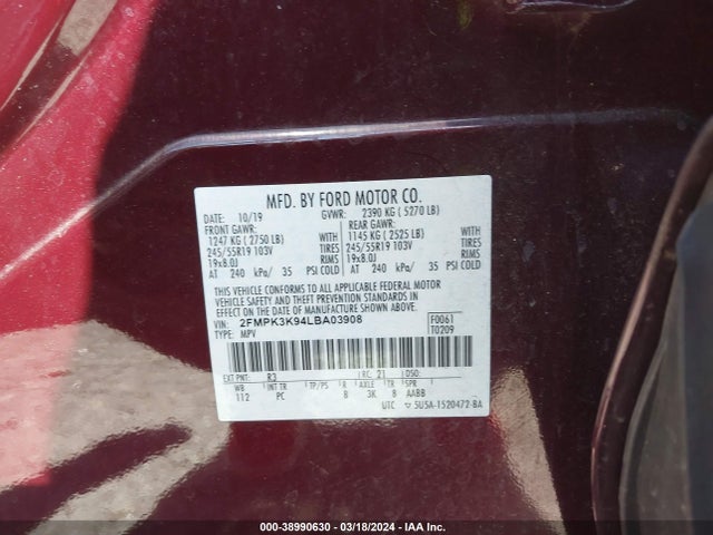 Ford Edge Titanium 2020 2FMPK3K94LBA03908 Image 9