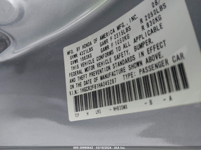 Honda Accord Ex-l 2017 1HGCR2F81HA045287 Image 9