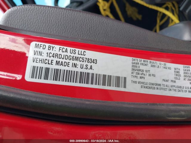 1C4RDJDG6MC578343 Dodge Durango Gt Plus Awd