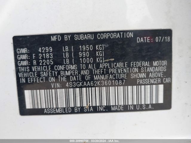 4S3GKAA62K3601087 Subaru Impreza 2.0i