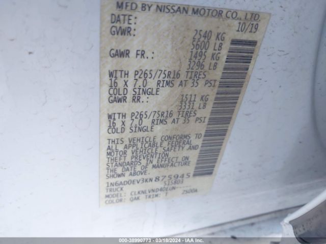 1N6AD0EV3KN875945 Nissan Frontier Pro-4x