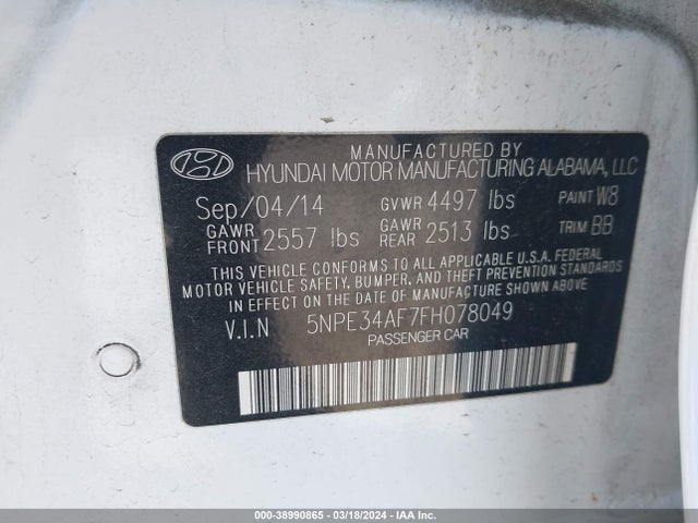 Hyundai Sonata Limited 2015 5NPE34AF7FH078049 Image 9