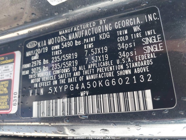 KIA Sorento 3.3l S 2019 5XYPG4A50KG602132 Image 9