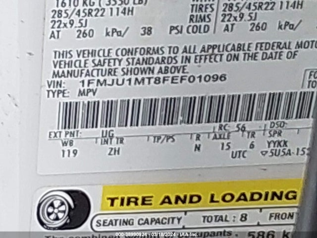 Ford Expedition Platinum 2015 1FMJU1MT8FEF01096 Image 9