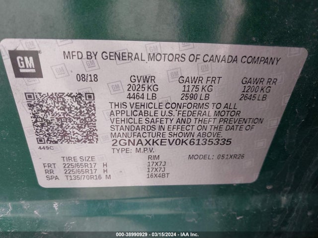 Chevrolet EQUINOX LT 2019 2GNAXKEV0K6135335 Image 9