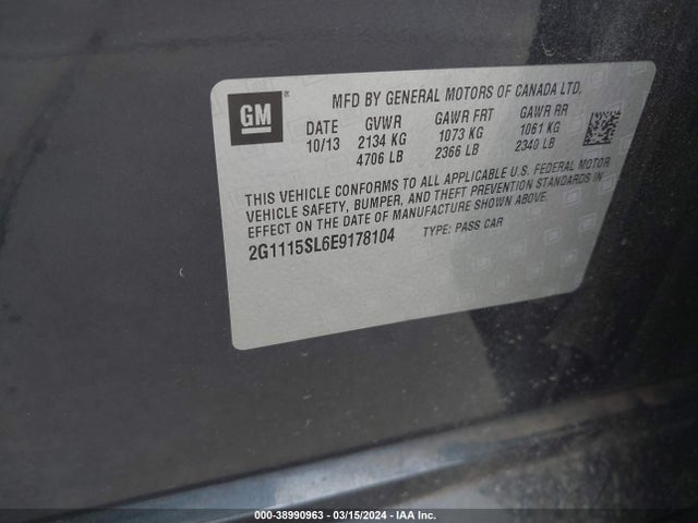 Chevrolet IMPALA 1LT 2014 2G1115SL6E9178104 Image 9