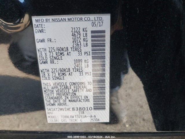 Nissan Rogue Sl 2017 5N1AT2MV1HC838010 Image 9