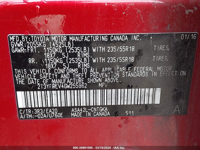Toyota Rav4 Limited 2016 2T3YFREV4GW255962 Image 9