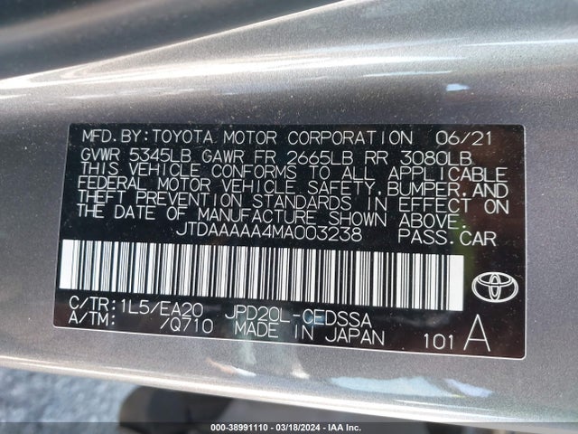 Toyota Mirai Xle 2021 JTDAAAAA4MA003238 Image 9