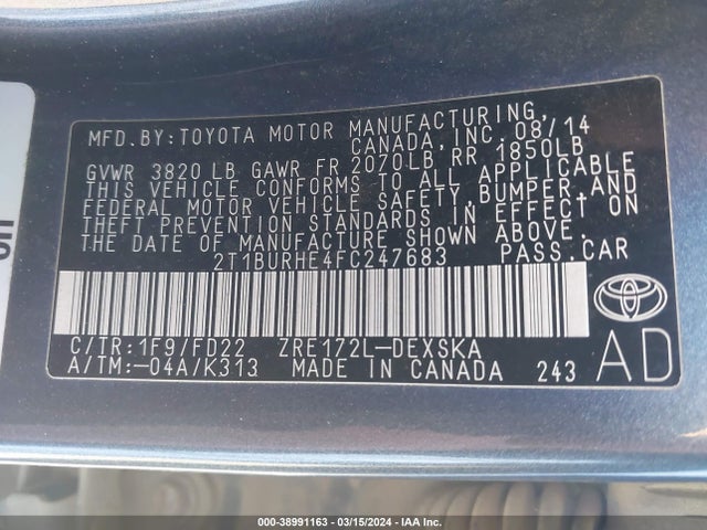 Toyota Corolla S Plus 2015 2T1BURHE4FC247683 Image 9