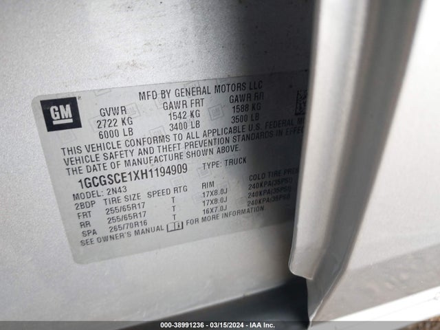 Chevrolet Colorado Lt 2017 1GCGSCE1XH1194909 Image 9