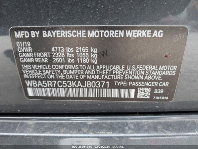 WBA5R7C53KAJ80371 BMW 330i Xdrive