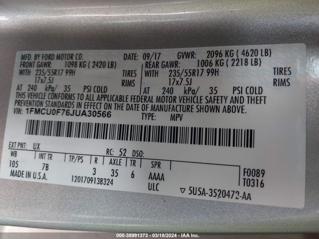 Ford ESCAPE S 2018 1FMCU0F76JUA30566 Image 9