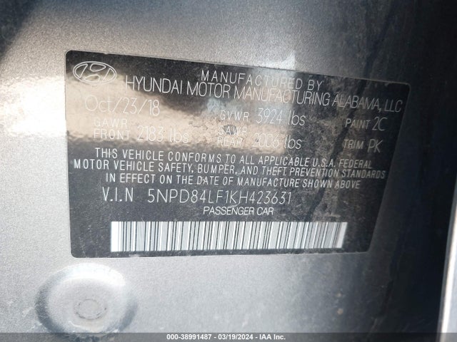 Hyundai ELANTRA SEL 2019 5NPD84LF1KH423631 Image 9