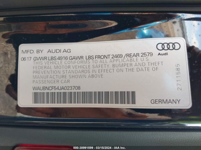 WAUBNCF54JA023708 Audi A5 2.0t Premium