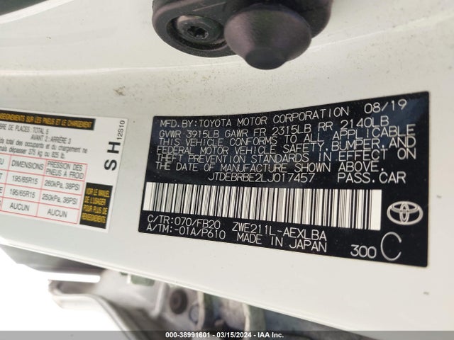 Toyota Corolla Hybrid Le 2020 JTDEBRBE2LJ017457 Image 9