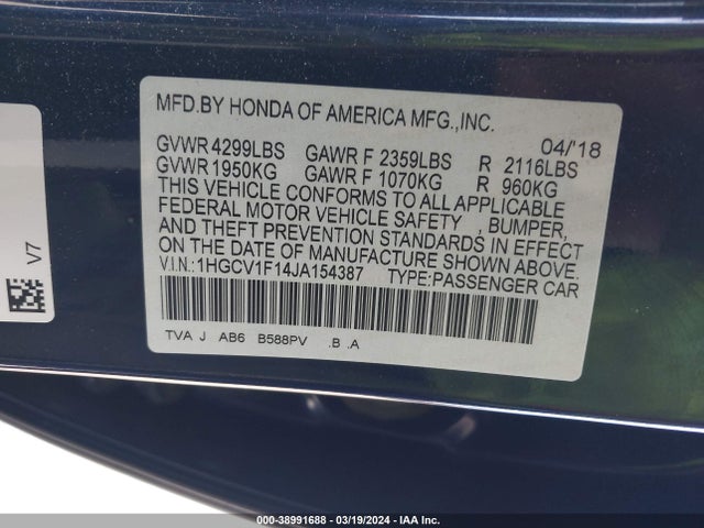 Honda ACCORD LX 2018 1HGCV1F14JA154387 Image 9