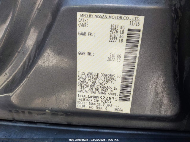 Nissan Altima 2.5 S 2017 1N4AL3AP8HN322835 Image 9