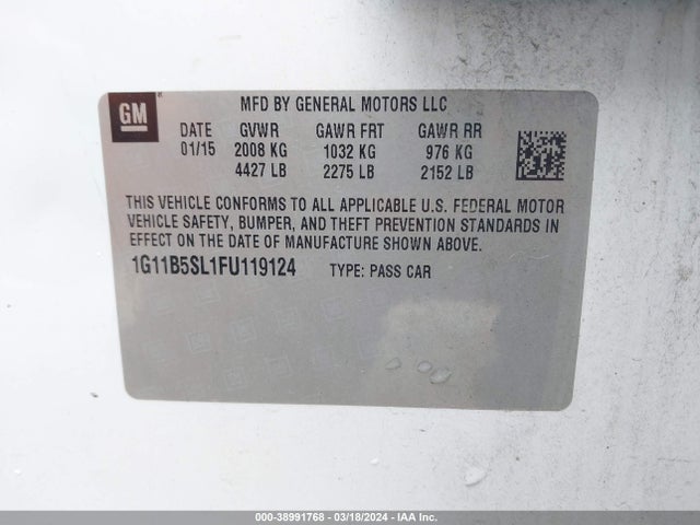 Chevrolet MALIBU LS 2015 1G11B5SL1FU119124 Image 9