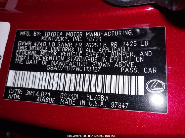 58ADZ1B17NU113127 Lexus ES 350