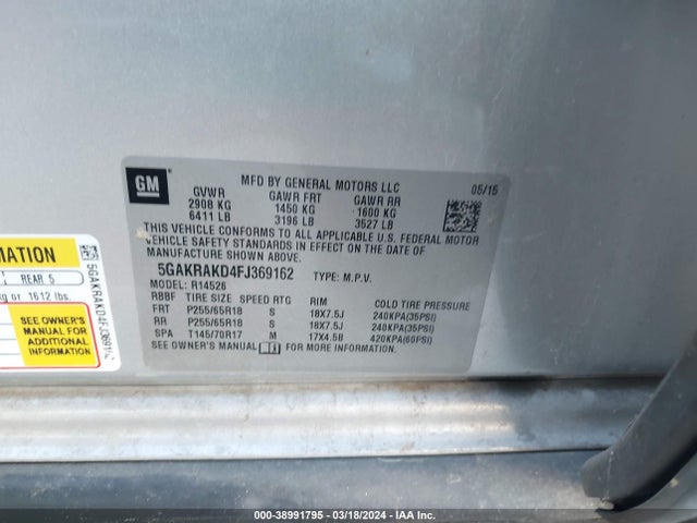 5GAKRAKD4FJ369162 Buick Enclave Convenience