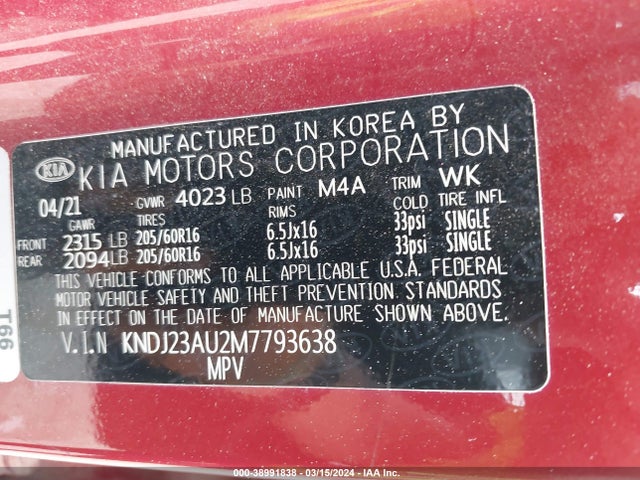 KIA SOUL LX 2021 KNDJ23AU2M7793638 Image 9