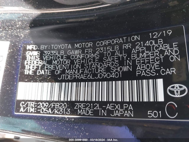 Toyota COROLLA LE 2020 JTDEPRAE6LJ090401 Image 9